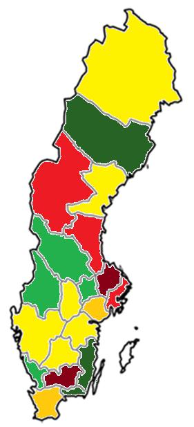 Den vänstra kartan visar förseningar som tågminuter, och den högra som personminuter. Gula län har ungefär samma andel av landets förseningar som de har av befolkningen.