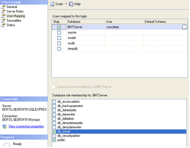 18. På sidan User Mapping klicka i db_owner för