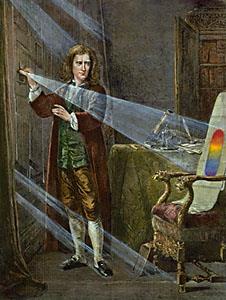 Isaac Newton undersökte ljus med prismor Rött ljus bryts
