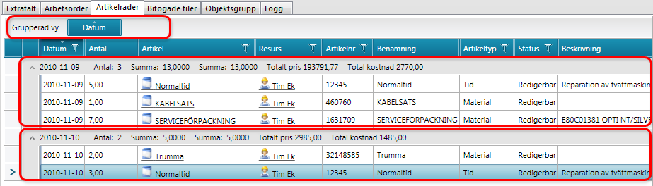 4.3.6 Ärendehistorik Under fliken Ärendehistorik kan du för entiteterna Objekt, Fakturakund och Kontakt se alla relaterade ärenden, alltså ärenden som har länkar till objektet, fakturakunden