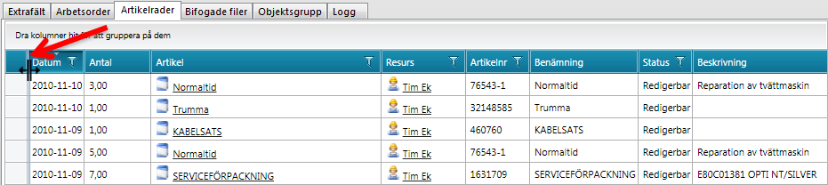 4.4.2 Filtrering Om man i tabellen endast vill visa poster med ett visst värde i en specifik kolumn så kan man välja att filtrera efter detta värde.