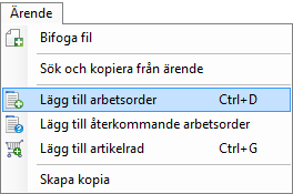 13 Arbetsorder Arbetsorder används för att fördela ett ärende till en eller flera resurser. Du kan inte skapa en arbetsorder utan att ha ett ärende först.