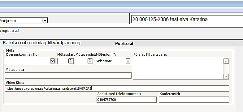 Kopiera länk från Outlook klient till KLARA SVPL 5. Klistra in den kopierade länken i fältet Video länk 6.