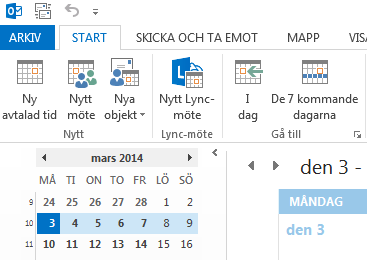 Skapa kallelse i Outlook klient 1. Gå till Kalender och stå i START fliken 2. Klicka på symbolen Nytt Lync-möte 3. Uppgifter för Lync-möte skapas automatiskt i kallelsen. 4.