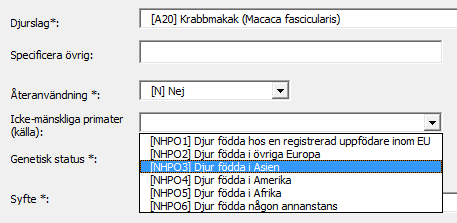 Steg 9: Välj "Födelseplats (ursprung)" Klicka på nedåtpilen. En rullgardinsmeny visas med olika val. Välj relevant födelseplats. NYTT!