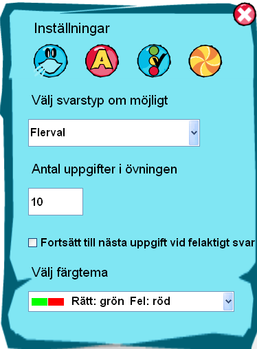 Svarstyp 11 När man ändrar på teckenstorleken gäller detta för alla uppgifterna i Matematikhuset. Eftersom några uppgifter innehåller en hel del text finns det en begränsning på +9 i teckenstorleken.