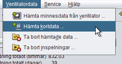 .. på menyn eller klicka på ikonen Välj kortläsare i verktygsfältet. 6. Hämta ventilatordata genom att välja Ventilatordata > Hämta kortdata på menyn eller klicka på ikonen i verktygsfältet.