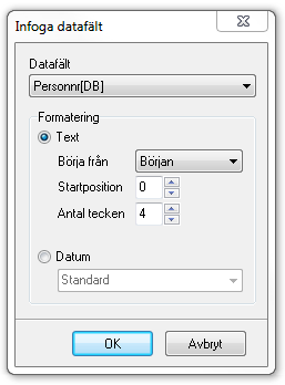 A knappen lägger in en textrad eller ett datafält i layouten RTF-knappen lägger in stycken med text. Bild verktyget lägger in t ex en logotype. A- knappen lägger in en textrad i layouten.