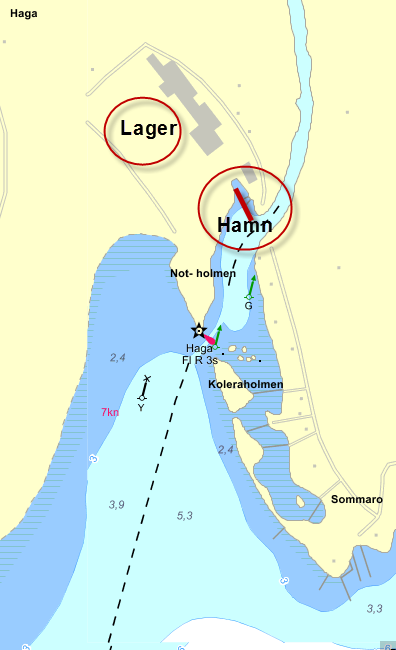 8.4. Tegelbruk vid Enköpingsåns mynning Bild 32: Ett möjligt alternativt läge för hamn och berglaget i Enköpingsåns mynning har förkastats p g a att det är för trångt för aktuell storlek på fartyg.