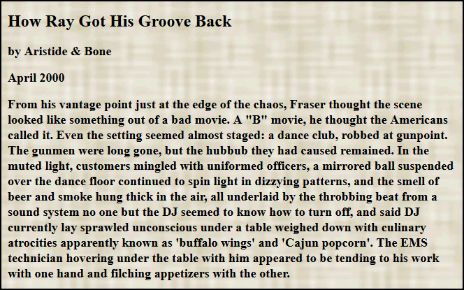 Fig. 8. Ping av Speranza (via http://archiveofourown.org/works/267891). Fig. 9. How Ray Got His Groove Back av Aristide och Bone (via http://hos.slashcity.com/hrgfp.htm).