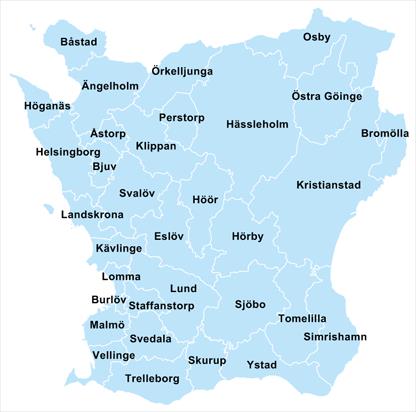 3. Undersökningsområde Undersökningen sker i landskapet Skåne. Skåne har 33 kommuner med en befolkning kring 1,2 miljoner människor (Region Skåne 2015).