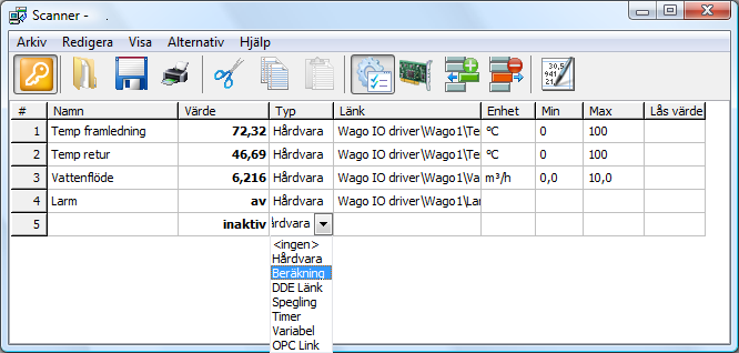 Vi har nu konfigurerat systemets hårdvara, d v s Scanner har nu en bild över hur vår anslutna hårdvara ser ut samt hur givarsignalerna ska tolkas.