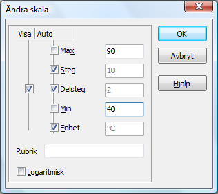 5. Välj ut vilka kanaler som ska visas genom att peka ut den pågående mätningen i trädet till vänster och sedan kryssa för de båda kanalerna Temp framledning och Temp retur.