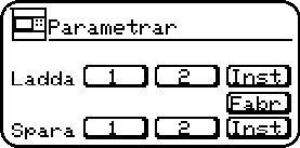 Parametrar Huvudmeny/Service/Installation/Parametrar Markera,. markera Parametrar,. Parameterhantering Aktuell parameteruppsättning kan sparas till filsystemet för att sedan hämtas ner till en PC.