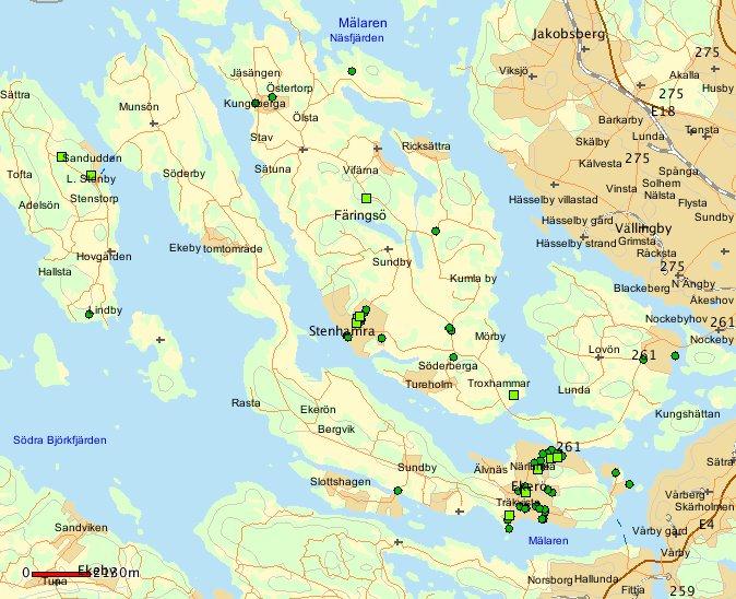 Lokalpolisområde Ekerö informerar: Kartan visar stöld- och skadegörelsebrott i Ekerö kommun, januari och februari 2015. Totalt 82 stycken brott.