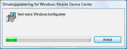 WIN 7 9. Klicka OK i dialogrutan InstallShield Wizard för att starta installationen. Visningsfönster för installationsprocess av Windows Mobile Device Center 10.