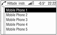 146 Inledning När mobiltelefonen är placerad i adaptern visas telefonmenyn eller BluetoothTM-menyn på displayen. När mobiltelefonen inte är placerad i adaptern visas BluetoothTM-menyn på displayen.