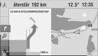 56 Navigation När du närmar dig nästa korsning eller sväng visas en detaljerad vy över korsningen. Aktivera detaljerade pilar i navigationsmenyn Inställningar, 3 35.