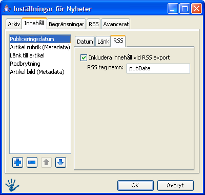 Systemet fyller i rätt RSS tag namn så man skall inte behöva fylla i det själv om man inte ändrat på det. 4. Välj fliken RSS.