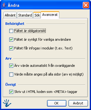 Gör fältet sökbart i SiteVision: Möjliggör sökning på metadatafältet i den inbyggda sökmotorn.