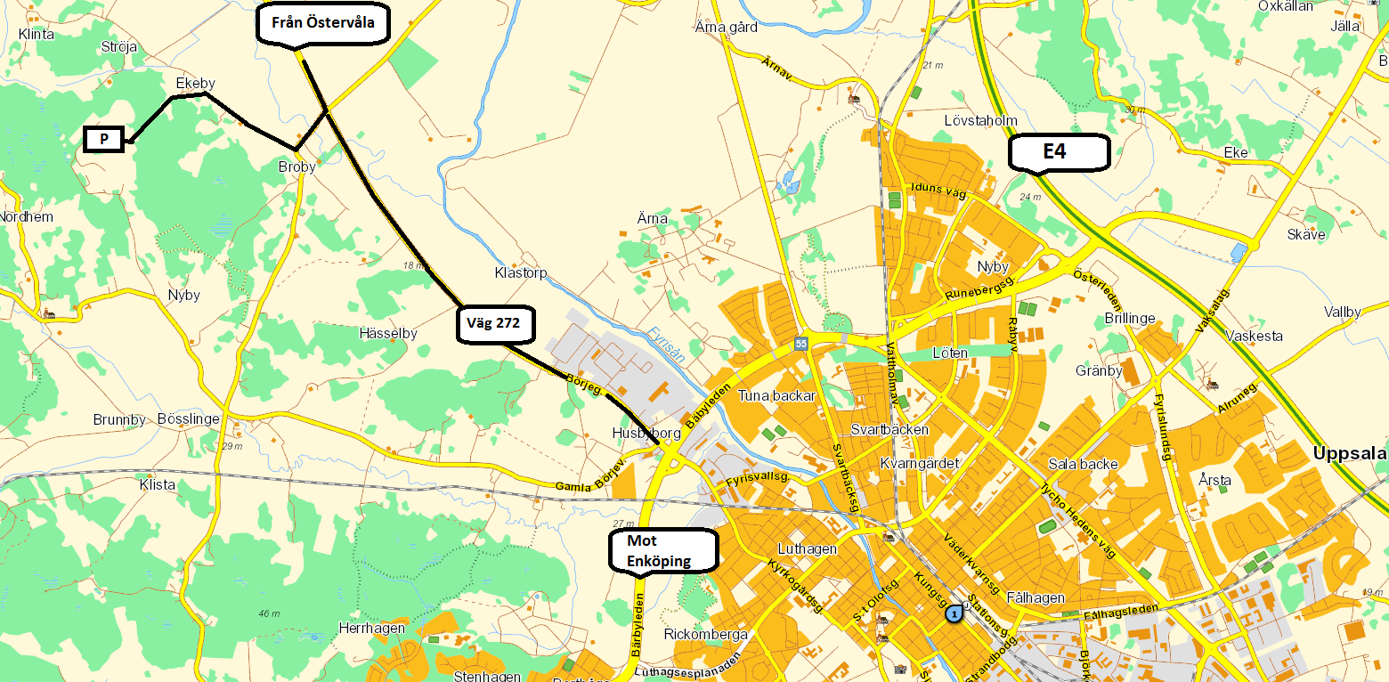 Tävlingsplats. Från Uppsala åk väg 272 mot Gysinge/Östervåla, I korsningen Broby / Ulva kvarn tag vänster och följ skyltning.