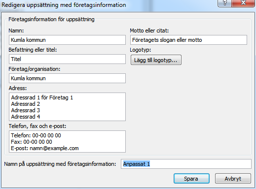 Publikationsmallar - Företagsinformation 1. Menyfliken Infoga 2. Välj Platshållare för bild 3.