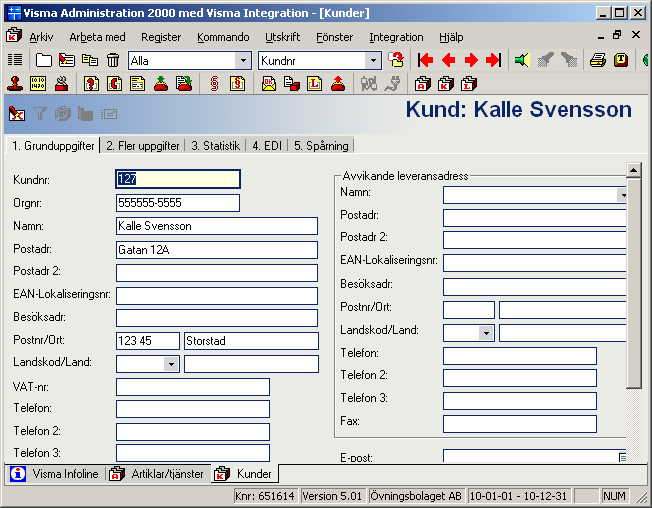 Exempel 4 Import utan kundnummer. Som ni säkert förstod ovan är det möjligt att importera filer där vi inte anger key= <kundnr> utan en annan näst intill godtycklig identifierare för kunden. Vi kan t.