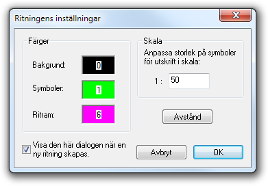 Du kan också välja att använda symboler som är större eller mindre än standard. Klicka på Avstånd för att göra inställningar för symbolplacering. Se nedan.