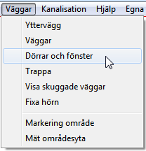 För att laga väggen igen väljer du Rita -> Fixa hörn. Ringa in hörnet och väggstumpen genom att välja en rektangel runt dem med musen (klicka i två motstående hörn, se bilden ovan).