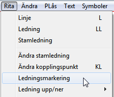 Ledningsmarkeringar Ledningsmarkeringar ritas enkelt med Rita -> Ledningsmarkering. I dialogrutan som kommer upp kan du välja vilken typ av markeringar du vill rita (se nedan).