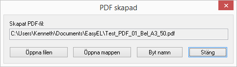 Skapa PDF Skapa PDF med Arkiv -> Skapa PDF PDF-filen skapas i samma mapp som ritningsfilen. PDF:en benämns efter: Ritningsfilen _ synliga blad _ pappersstorlek _ skala.