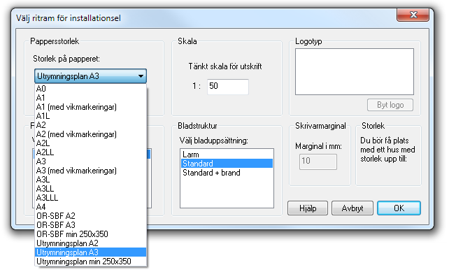 Utrymningsplan För att rita utrymningsplaner välj Menyer -> Larm. Symboler för att rita utrymningsplaner finns då i Symboler -> Utrymningsplan eller under.