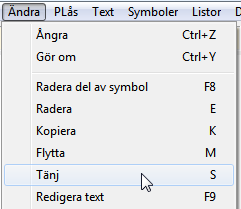 Exempel: Ta bort arbetsbrytaren på en motordrift. Flytta en del av en symbol För att flytta en del av en symbol används kommandot Ändra -> Tänj.