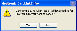 Klicka på YES för att annulera. Klicka på NO om du vill fortsätta att läsa av uppgifterna.