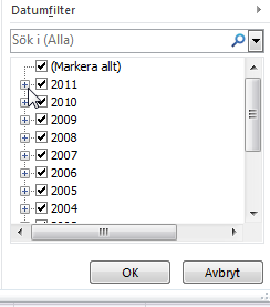 Excel - Sortering Excel Kalkylbladen är större, varje blad är uppbyggt av 16 384 kolumner och 1 048 576 rader Sortering Numera kan du sortera efter så många kolumner du önskar, det är inte begränsat