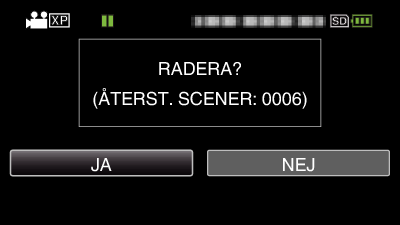 Redigering Radera filer som du inte vill ha Radera oönskade videor när utrymmet i inspelningsmedia börjar bli fullt Kapaciteten i inspelningsmedia kan återställas efter radering av filerna Radera