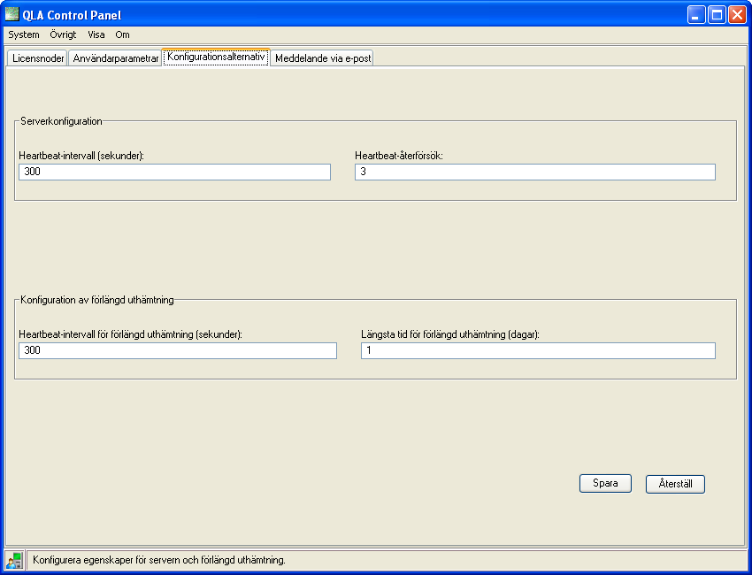 ANVÄNDA GRÄNSSNITTET I QLA CONTROL PANEL Fliken Användarparametrar består av följande delar: Licenskonfiguration (område): Visar information om dina tilläggslicenser.