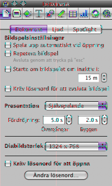 Skapa självuppspelande presentationer Om du vill att en presentation ska spelas upp av sig självt t.ex. för kioskvisning kan du skapa en självuppspelande presentation.