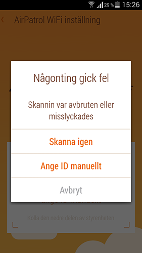 Om skannering av QR-koden inte lyckades: AirPatrol WiFi Setup 1.