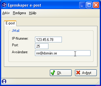 CRM-handbok - Begrepp, inställningar och egenskaper 1.3.4. Rutin 791 Egenskaper E-post Dessa egenskaper krävs för att, med CRM, skicka e-post via JMail.