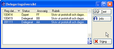 När Bo Berg inte har möjlighet att utföra uppgiften delegerar han i sin tur till Frida Frisk. En delegerad aktivitet som delegerats vidare visas i delegeringsöversikten.