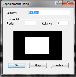 5.5.8 Ny kefalometriserie/karta Skapar en ny serie för kefalometribilder.