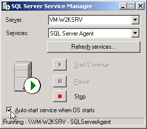 3.6 Starta SQL Server Agent För att jobb skall kunna utföras måste SQL Server Agent vara startad.