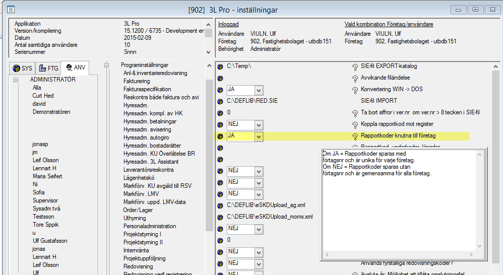 För att åstakomma detta har vi gjort om dagens koncernmärkning på motparter, (checkbox idag) till en listbox med möjlighet för er att lägga till egna värden som sparas i DIV_KODER (jämför fältet