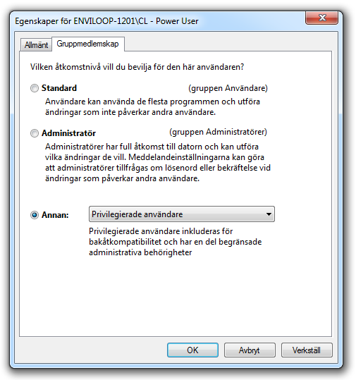 3.2 Användargrupper För att ge det nya användarkontot en korrekt behörighet måste det knytas till rätt användargrupp.