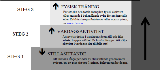 Otillräcklig fysisk aktivitet definieras som mindre än 150 minuter fysisk aktivitet i veckan med en måttlig intensitetsnivå, alternativt mindre än 75 minuter fysisk aktivitet per vecka med en hög