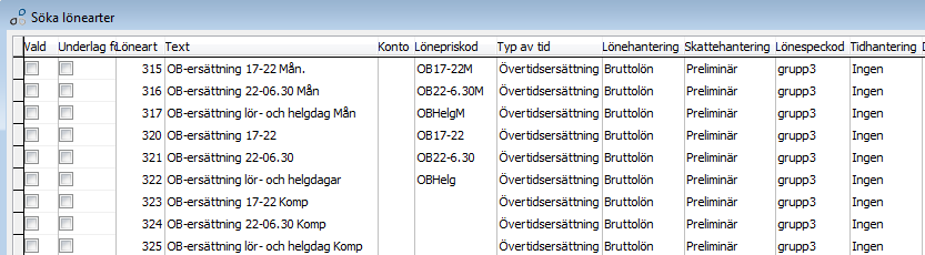 Vi måste skapa tre nya lönearter och tidkoder för OB-tillägget för månadsavlönade.