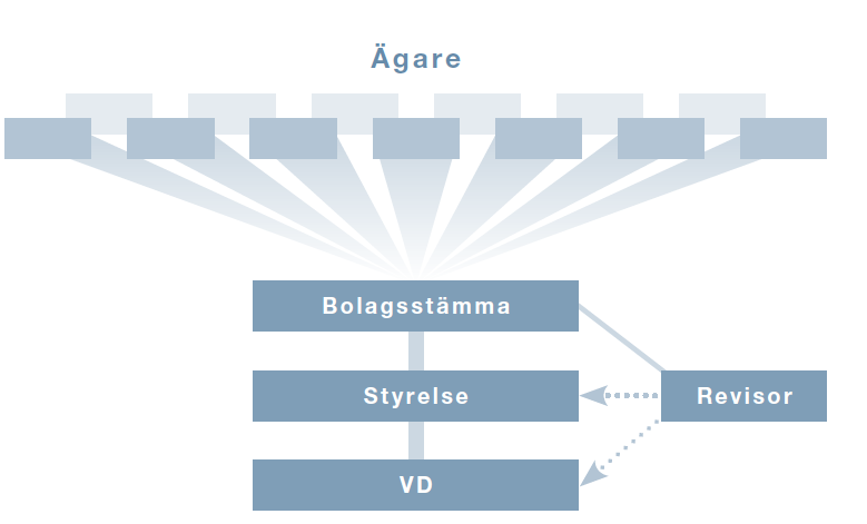 Figur 1. Förhållande mellan ägare och VD (Svensk kod för bolagsstyrning, 2010, s.8) Enligt Söderström et al. (2003) betalar starka ägare i USA lägre ersättningar till VD än svaga ägare.