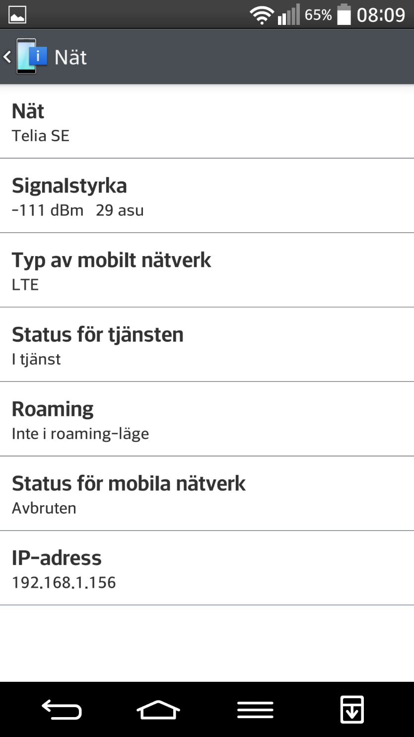 Figur 3 Exempelbild på hur signalstyrkan i telefonen mätts. 5.