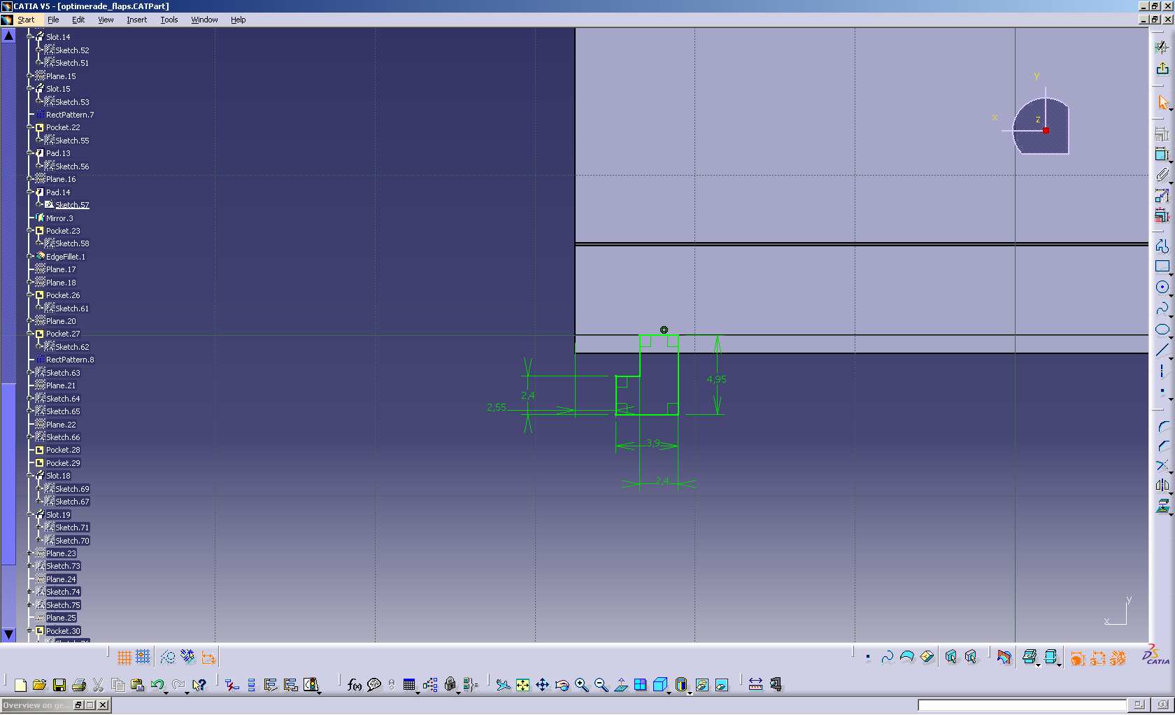 B.4 Skenor och tätning B CAD-KONSTRUKTION AV KLAFFMODULER (a) Sketchen som kanalerna skapas från.